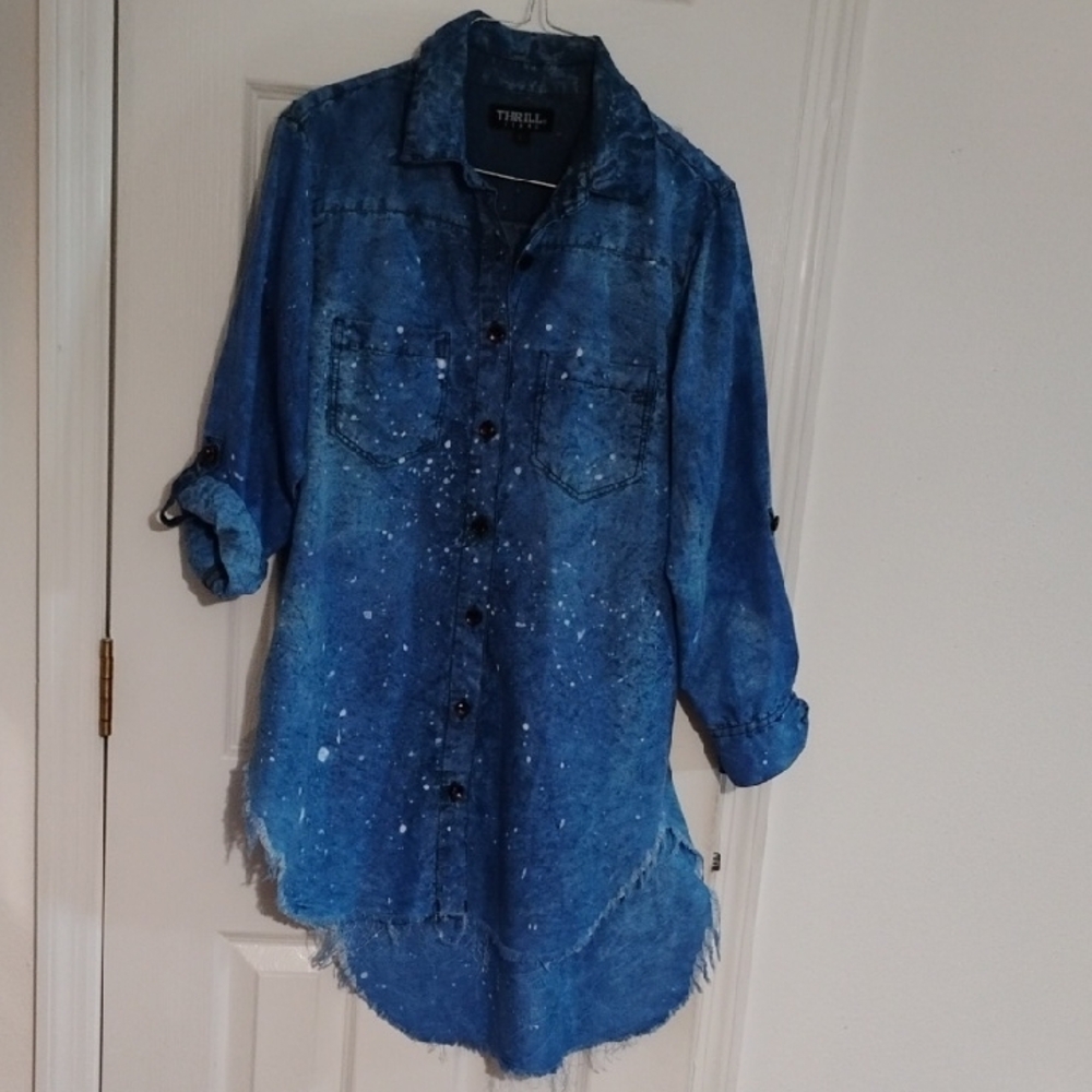 Blue Denim Button-Up Shirt L
